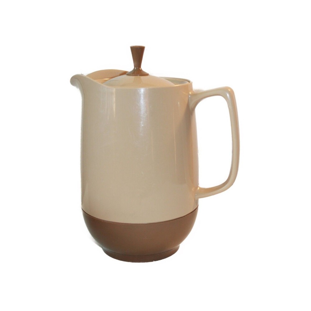 Vintage Thermos Insulated Thermal Tea Coffee Carafe Server 1960's Tan/Brown